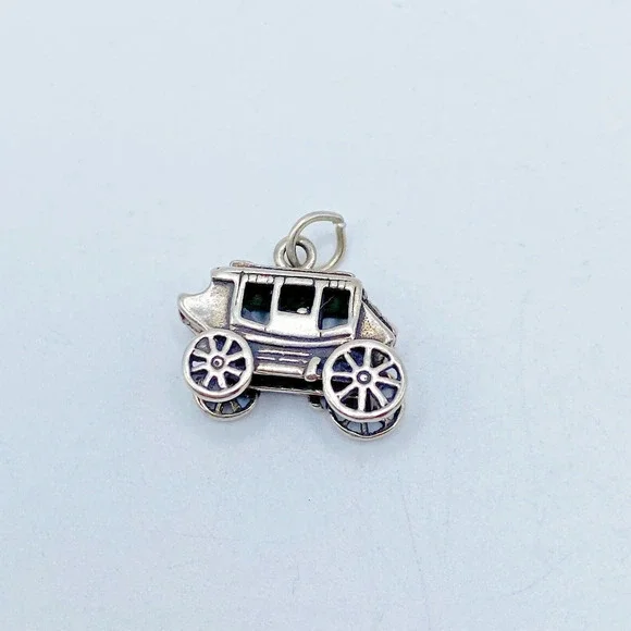 Vintage Stage Coach Sterling Silver Charm Pendant Historic Transportation 3.8g - Picture 2 of 8